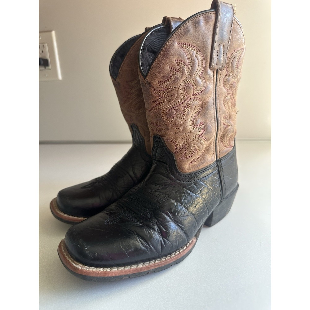 Dan Post Black Brown Leather Cowboy Western Boots DPC2944 Childs Size 1D Square - Picture 14 of 14